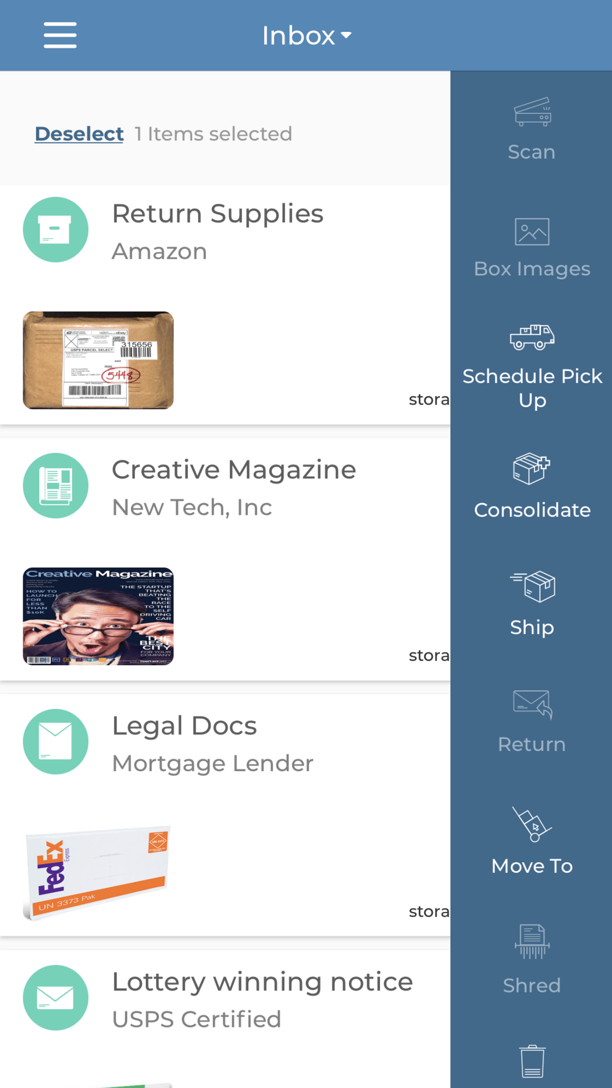 iPostal1 App Select Mail Items